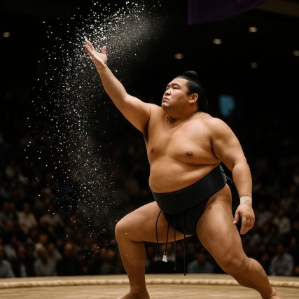 力士餅つき体験